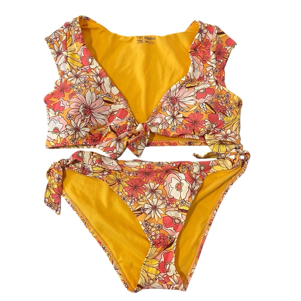 Adore Me Floral Bikini Set‎ XL | Two Piece Swimsuit Boho Retro Orange